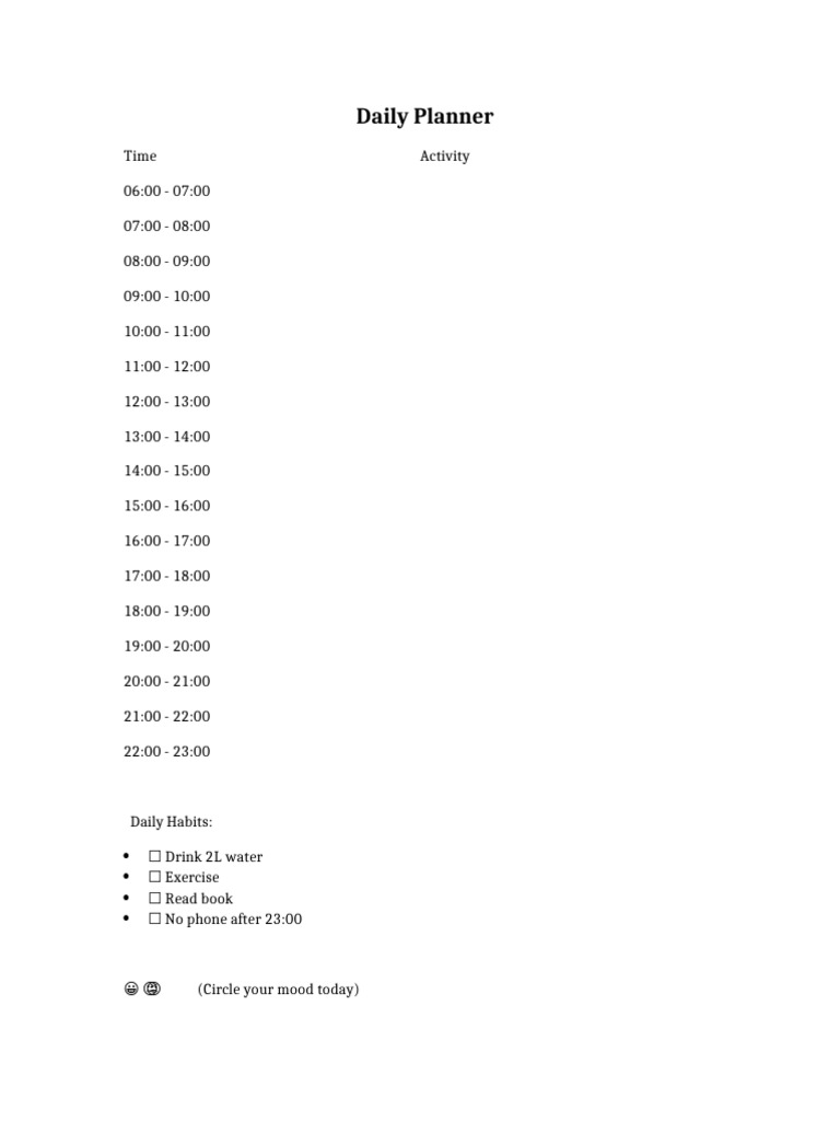 Daily Planner with Sleep and Meal Tracking | PDF