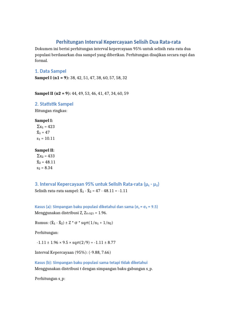Interval Kepercayaan Selisih Rata-rata 95% | PDF