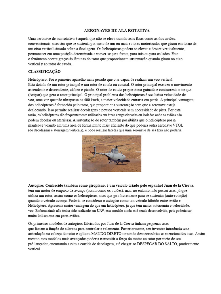 Tipos de Aeronaves de Asa Rotativa | PDF | Helicóptero | Aeronave