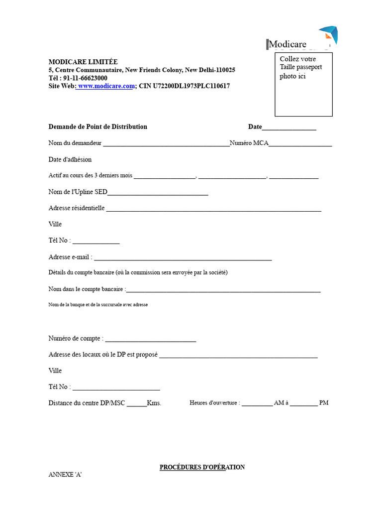 Demande de Point de Distribution Modicare | PDF | Facture | Banques