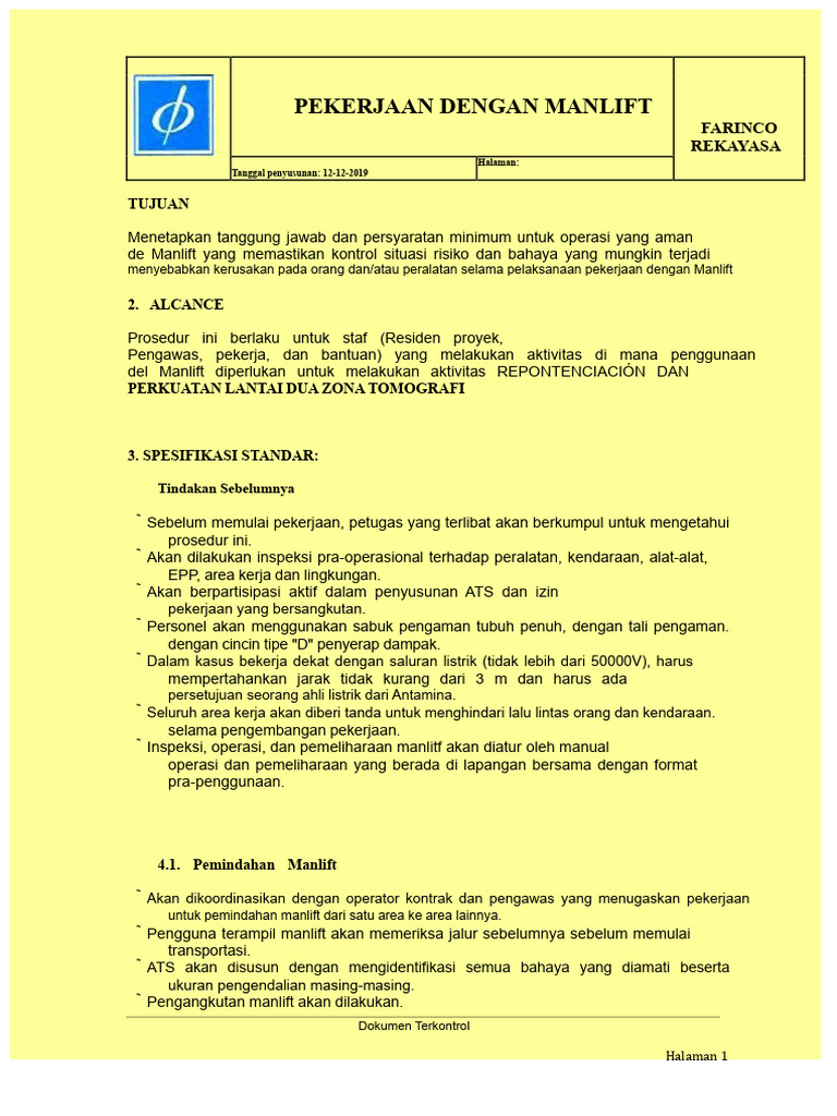 Prosedur Aman Penggunaan Manlift | PDF