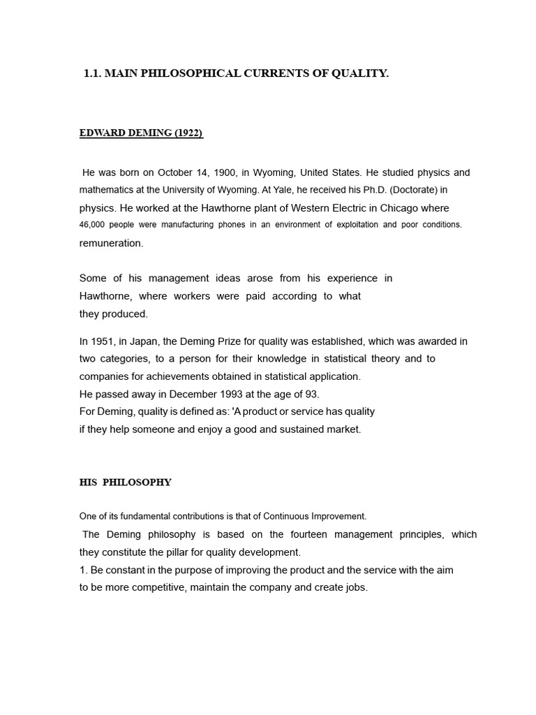 1.1 Main Philosophical Currents of Quality | PDF | Quality (Business ...