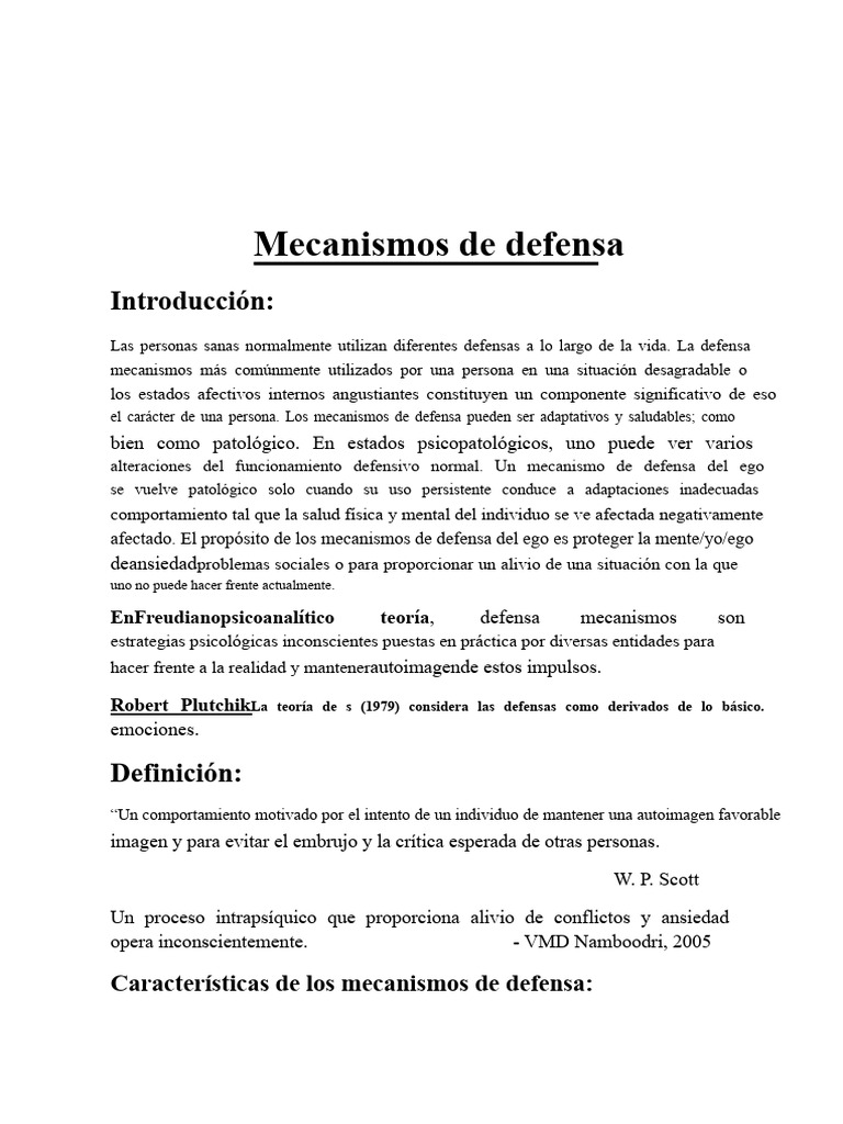 Mecanismos de Defensa Psicológicos | PDF | Las emociones | Ansiedad