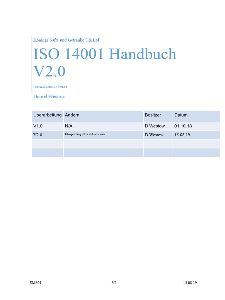 Ems 01 Iso 14001 Handbuch | PDF