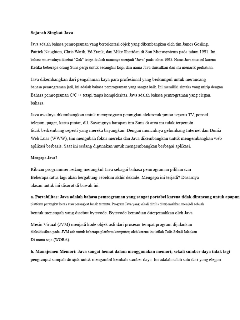 Sejarah dan Keunggulan Bahasa Java | PDF