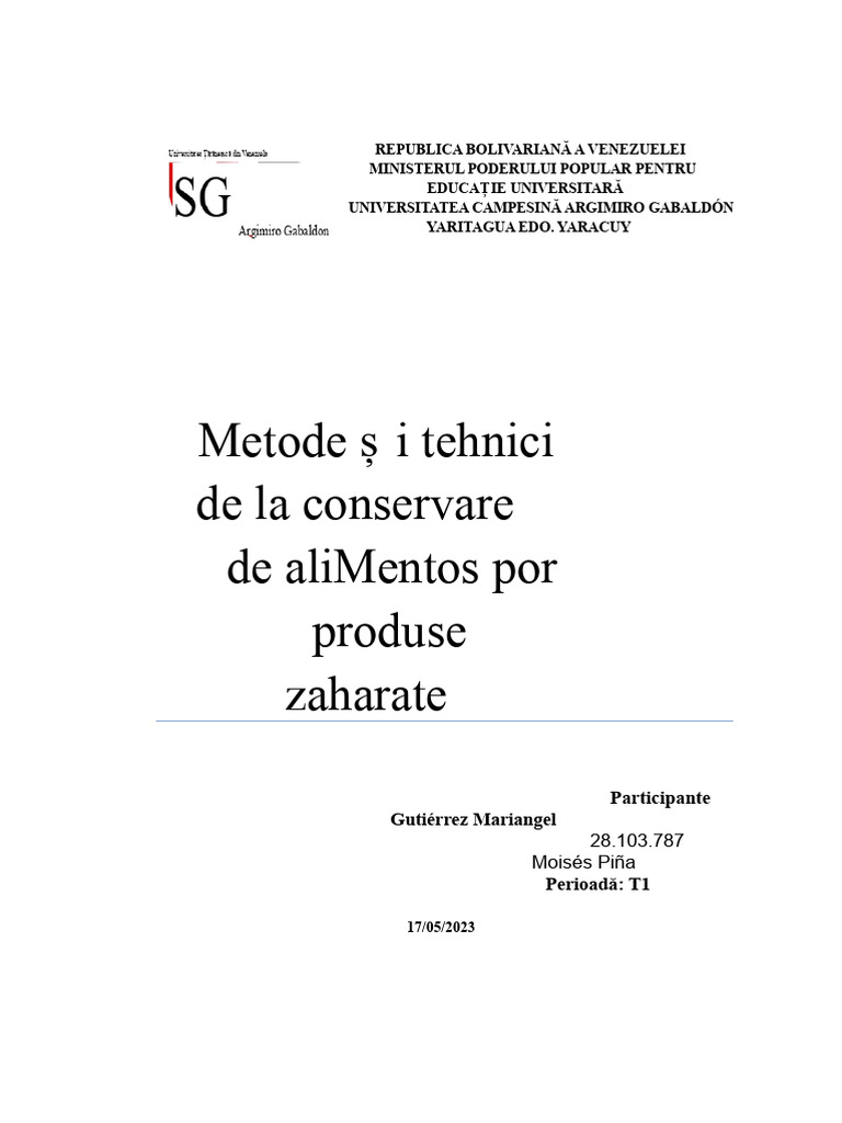 Metode Și Tehnici de Conservare A Alimentelor Prin Produse Zaharoase | PDF