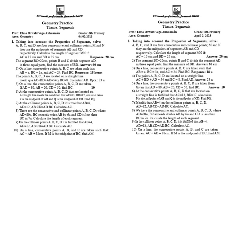 6th Grade Geometry: Segment Problems | PDF | Line (Geometry) | Geometry