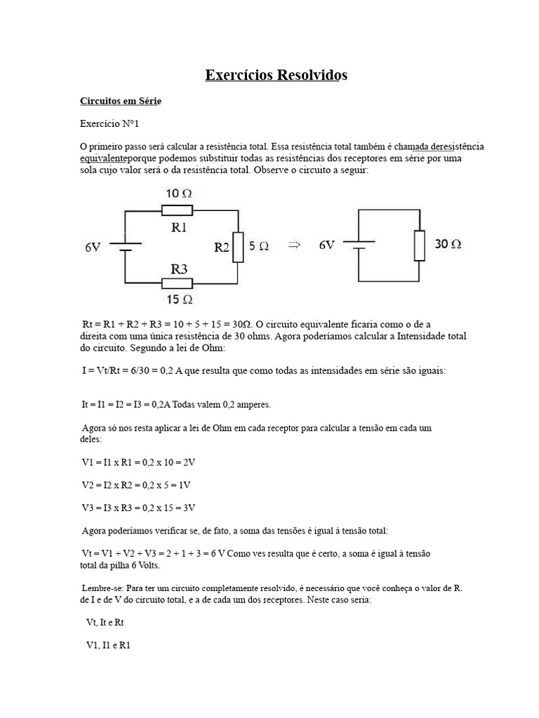 Exercícios de Circuitos em Série e Paralelo | PDF | Circuitos em série ...