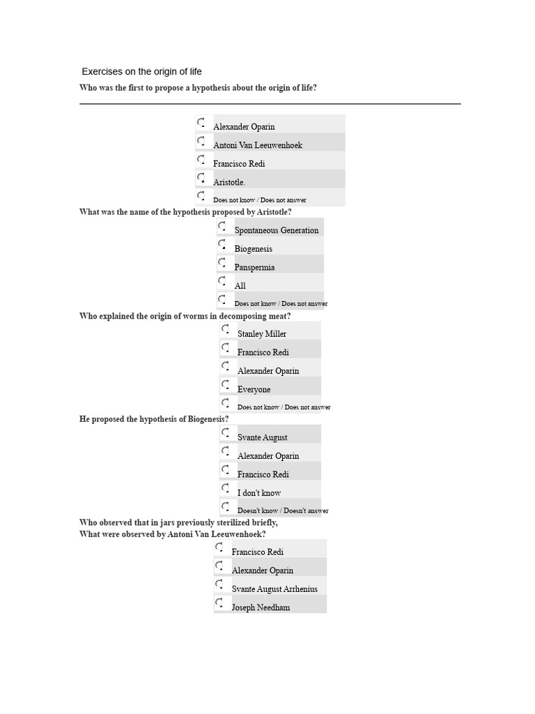 Exercises On The Origin of Life | PDF | Abiogenesis | Physical Sciences