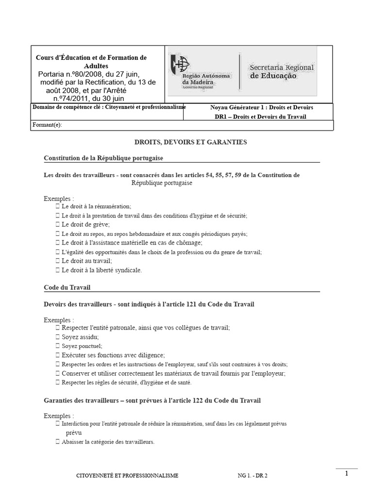Droits et Devoirs des Travailleurs au Portugal | PDF | Santé et ...