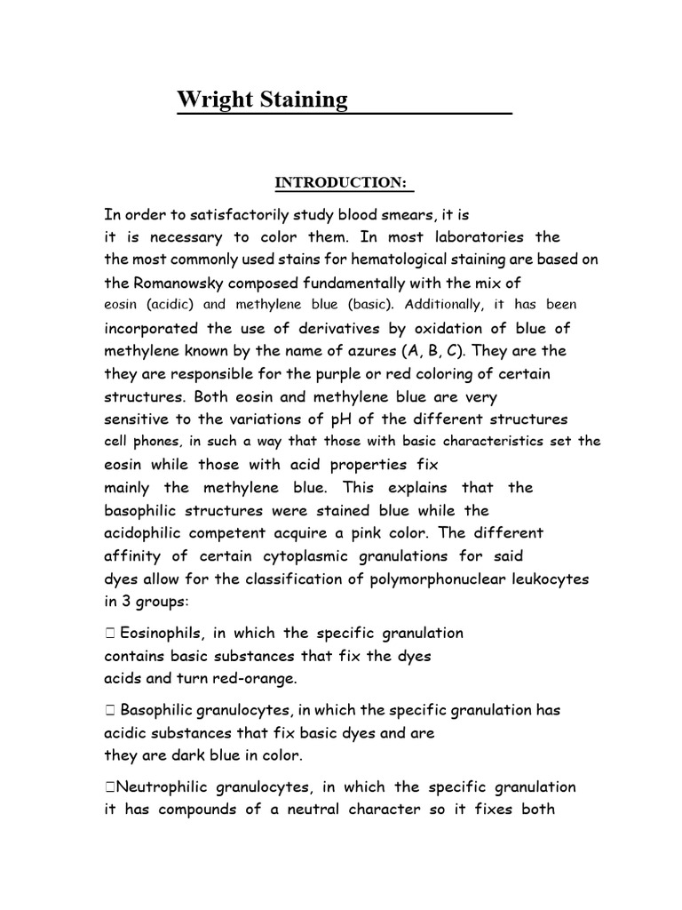 Understanding Wright's Stain Components | PDF | Staining | Granulocyte