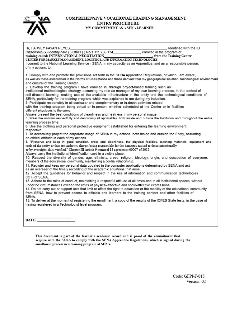 Commitment Learner SENA | PDF | Learning | Educational Technology