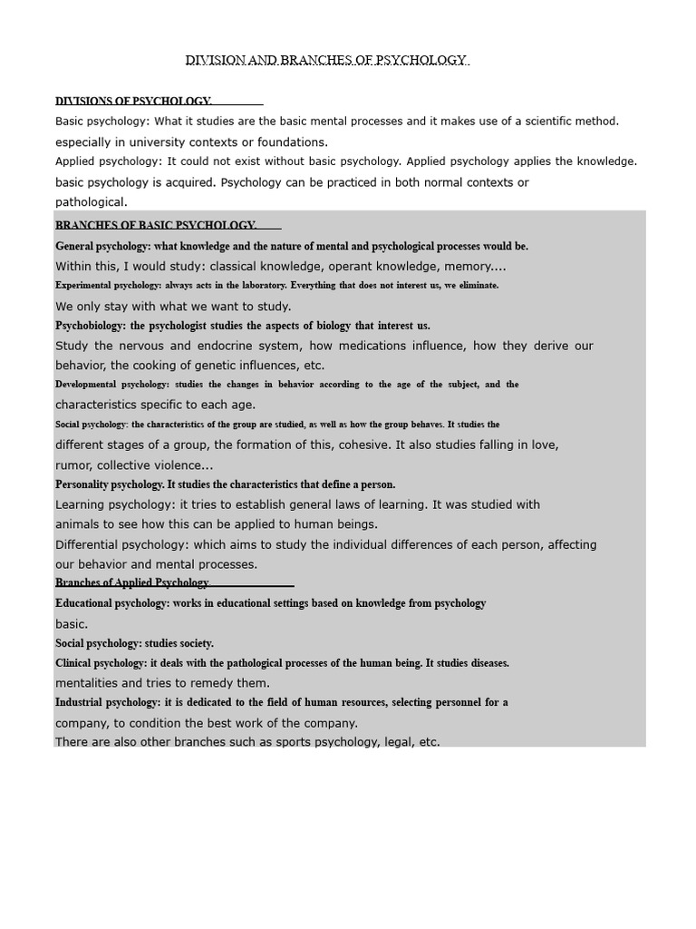 Division and Branches of Psychology | PDF | Psychology | Liberal Arts ...