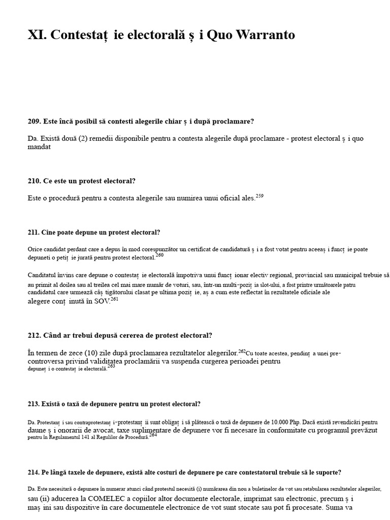 Protest Electoral Și Quo Warranto - Note | PDF