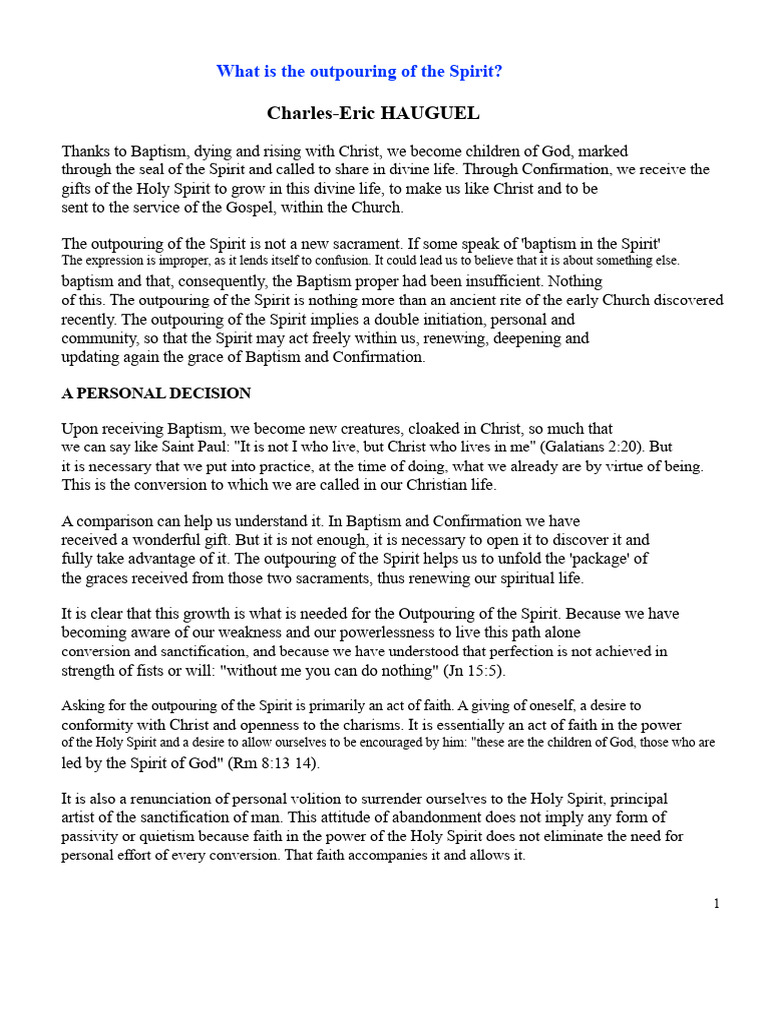 What Is The Outpouring of The Spirit | PDF | Baptism | Spiritual Gift