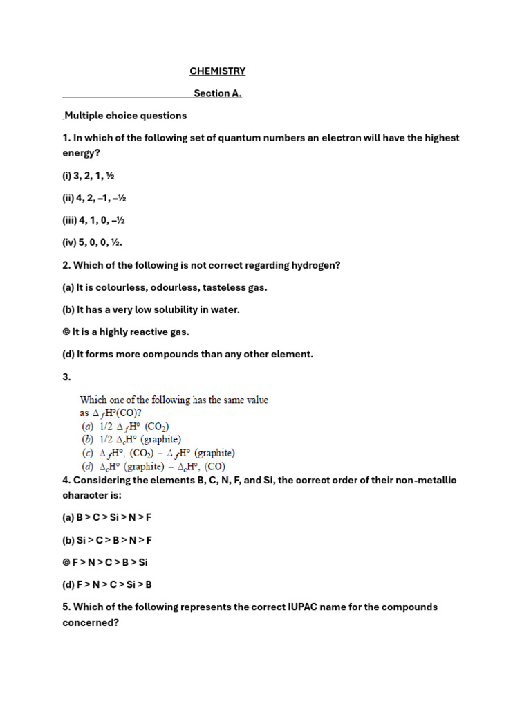Chemistry Multiple Choice Questions | PDF | Spectral Line | Atoms