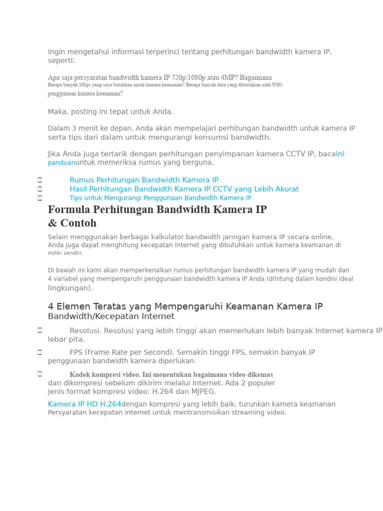 Perhitungan Bandwidth Kamera IP 720p/1080p | PDF
