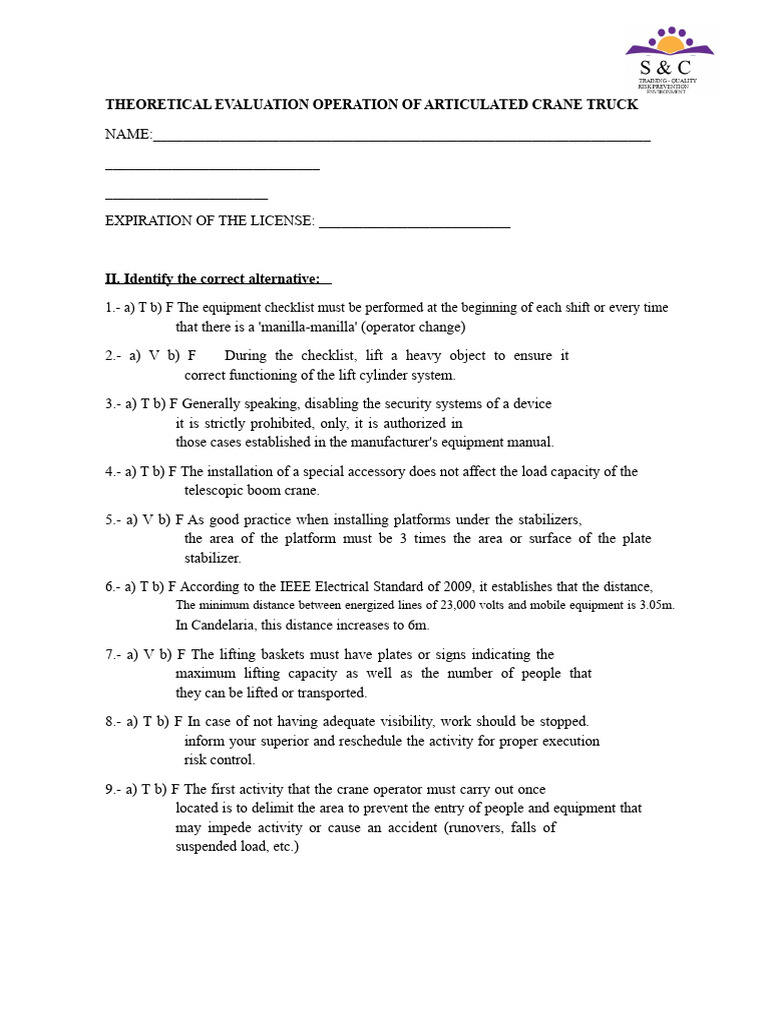 Crane Truck Operation Safety Checklist | PDF | Crane (Machine ...