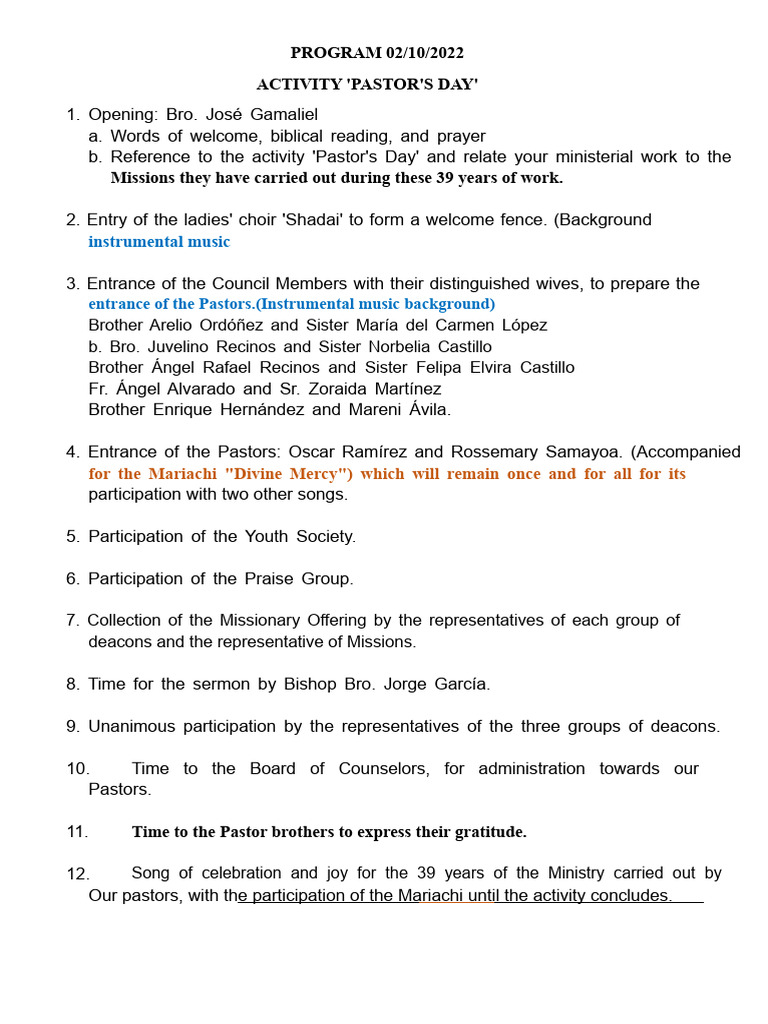 Pastor's Day Program 2022 | PDF