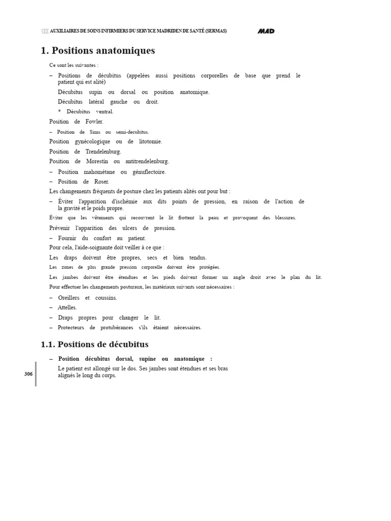 Positions anatomiques pour soins infirmiers | PDF | Genou | Spécialités ...