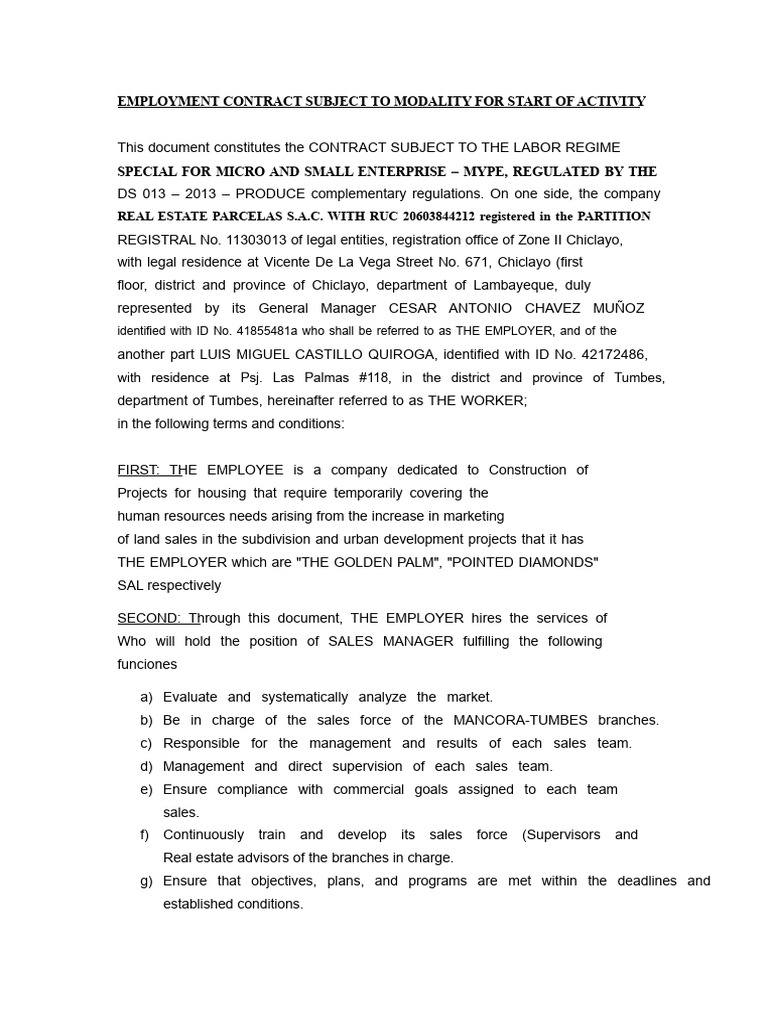 Sales Manager Contract (Template) | PDF | Employment | Private Law