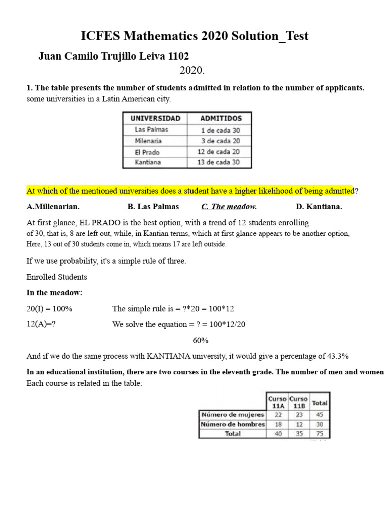 ICFES 2020 Math Solutions Explained | PDF | Mathematics