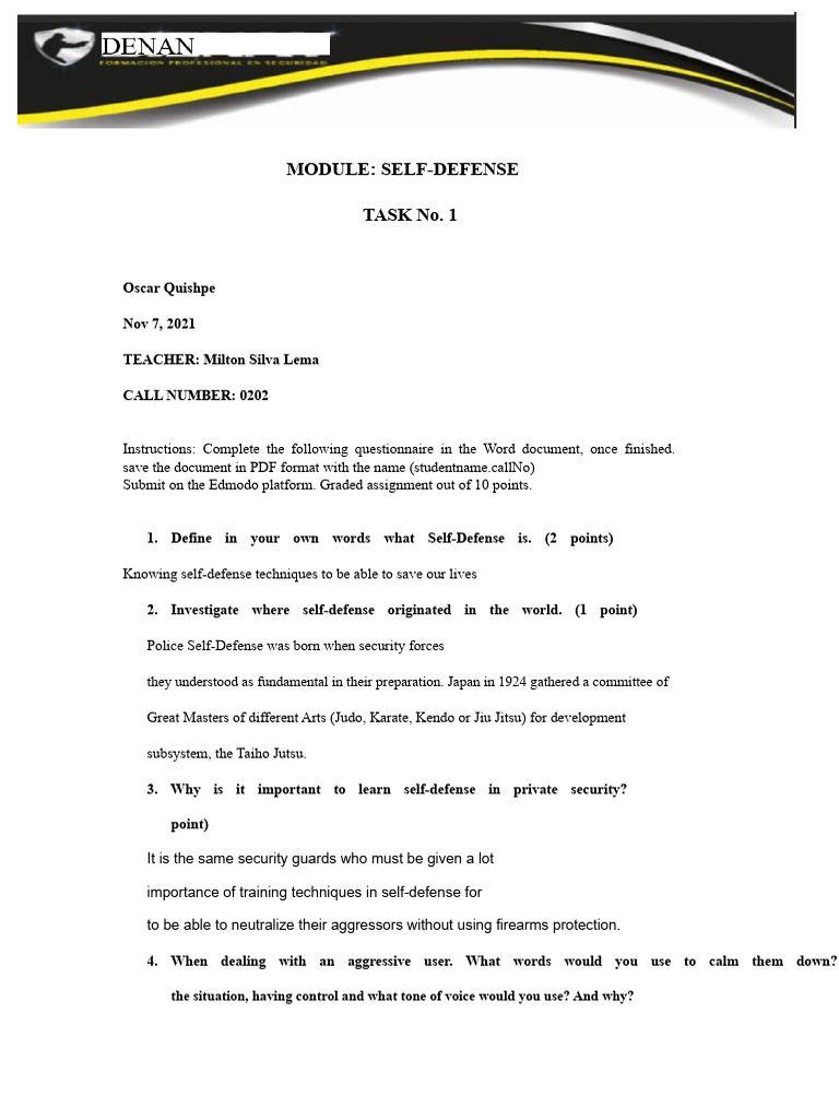 Self-Defense Module Assignment Guide | PDF