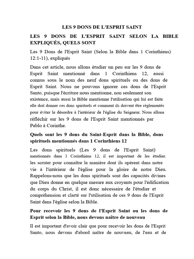 Les 9 Dons de l'Esprit Saint | PDF | Miracle | Saint-Esprit