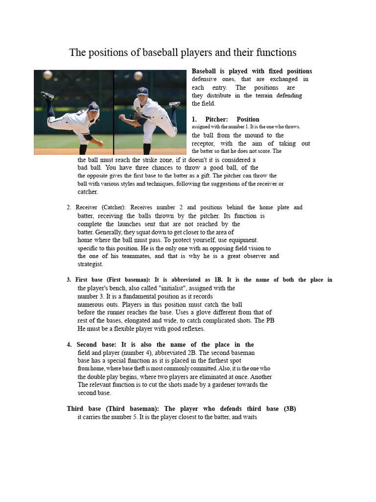 Understanding Baseball Player Positions | PDF | Baseball Field | Pitcher