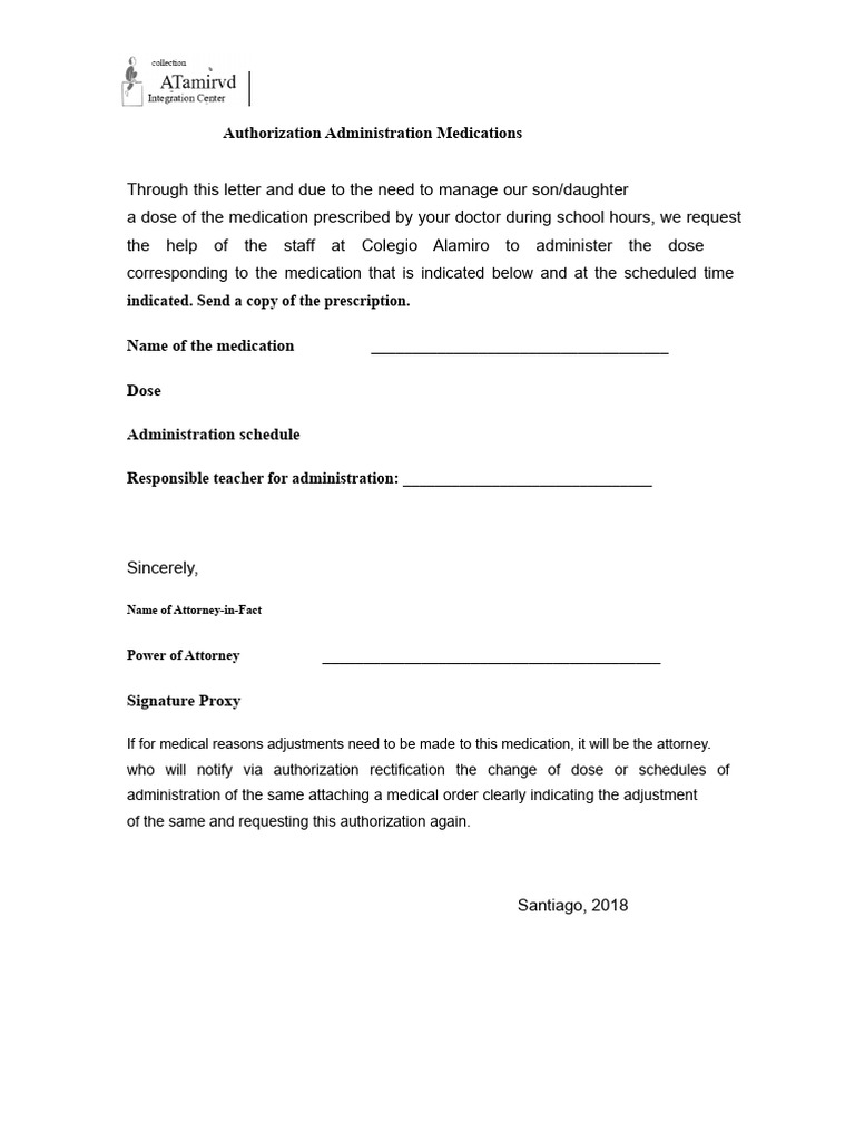 Medication Administration Authorization Form | PDF