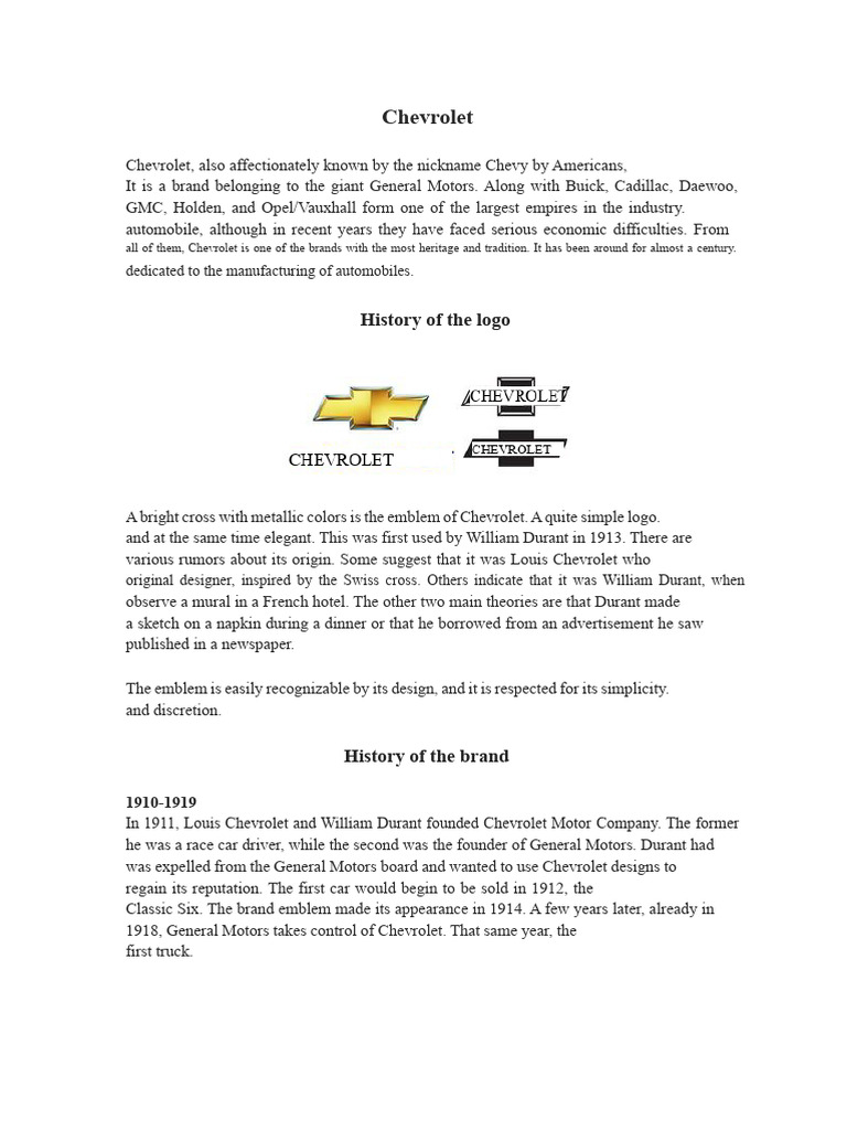 History of Chevrolet | PDF | Industries | Chevrolet