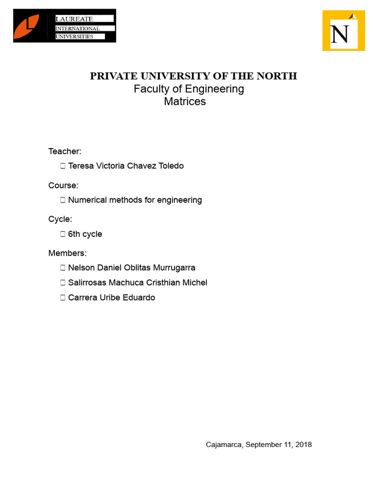 Report Matrices Expo (1) Corrected | PDF | Matrix (Mathematics) | Algebra