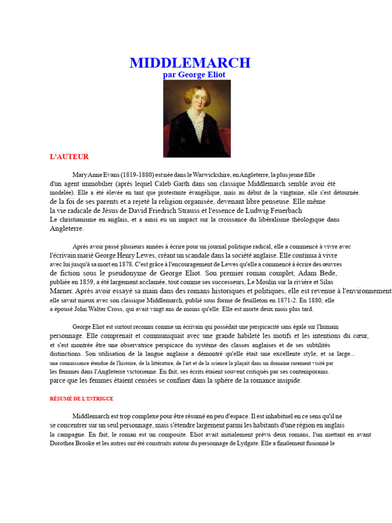 George Eliot et l'univers de Middlemarch | PDF | Middlemarch (roman ...