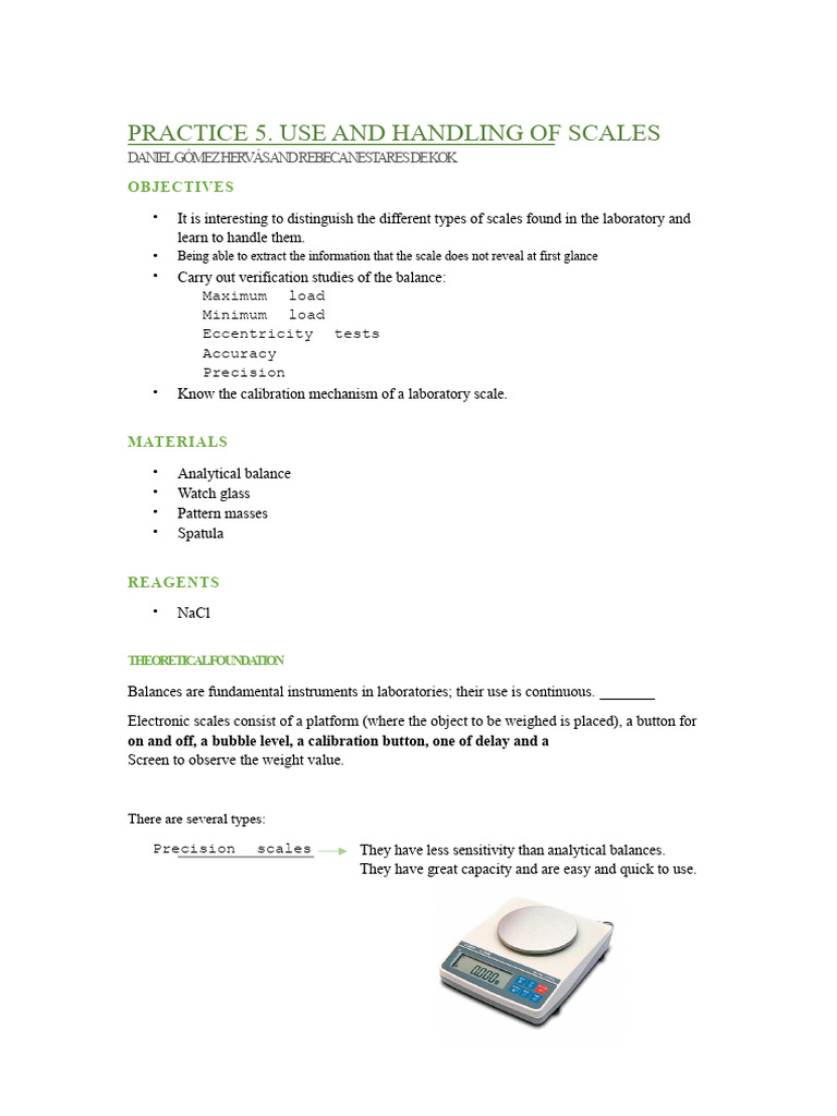 Handling and Calibration of Laboratory Scales | PDF | Weighing Scale ...