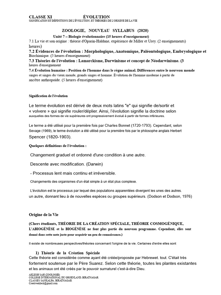 Évolution Première Note | PDF | Évolution | Cellule (Biologie)