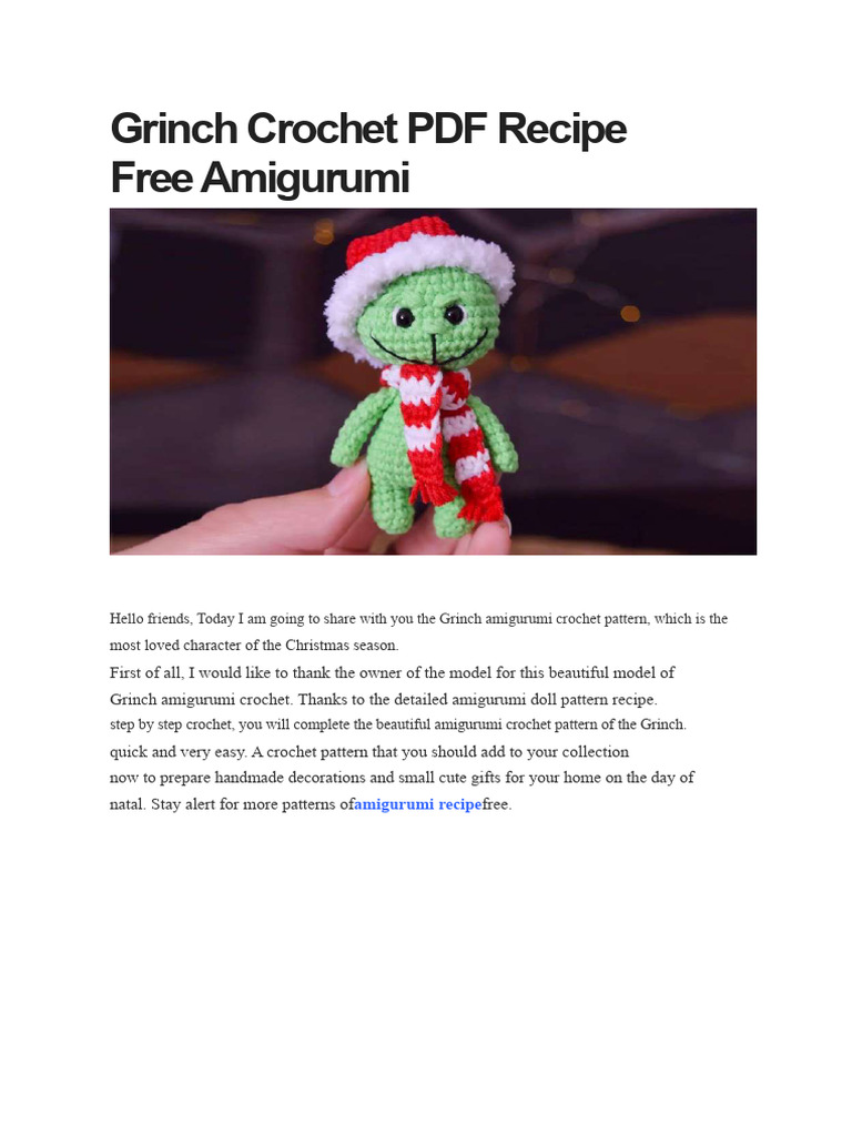 PDF Crochet Grinch Free Amigurumi Pattern | PDF | Amigurumi | Crochet