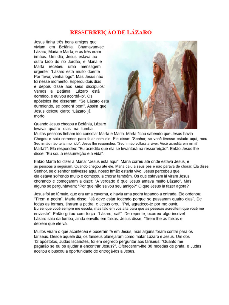 A Ressurreição de Lázaro por Jesus | PDF | Jesus