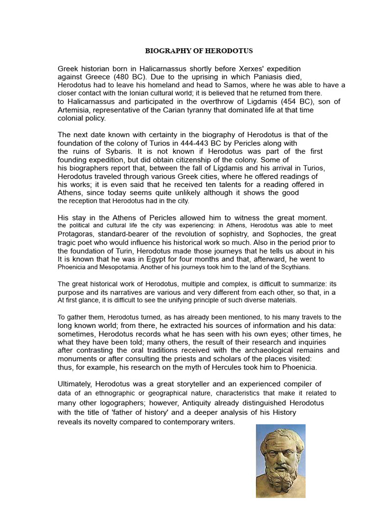 Biography of Herodotus | PDF | Herodotus | Ancient Greece