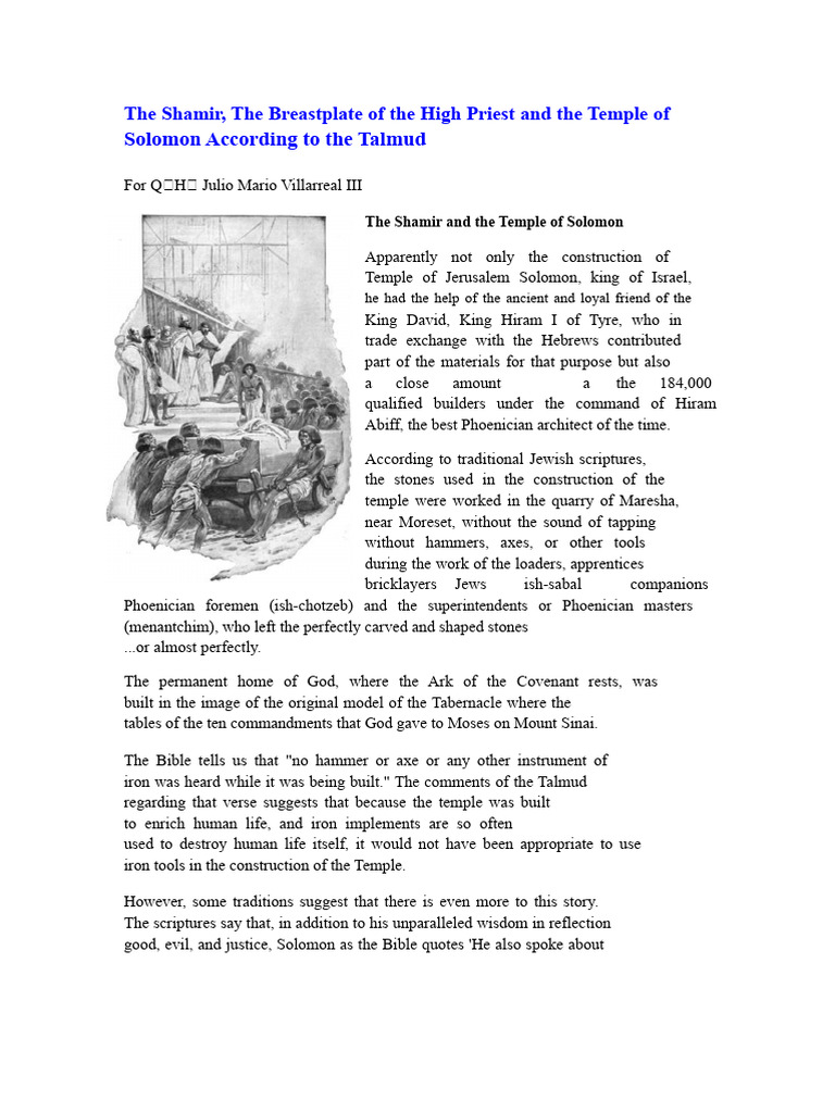The Shamir and Solomon's Temple | PDF | Names Of God In Judaism | Solomons