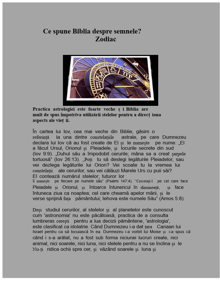 Ce Spune Biblia Despre Semnele Zodiacului | PDF