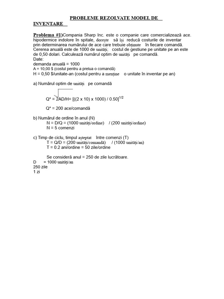 Probleme Rezolvate Model de Inventar | PDF