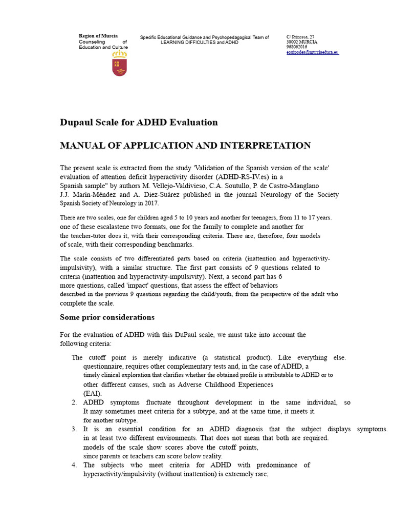 ADHD Evaluation with DuPaul Scale Guide | PDF | Attention Deficit ...