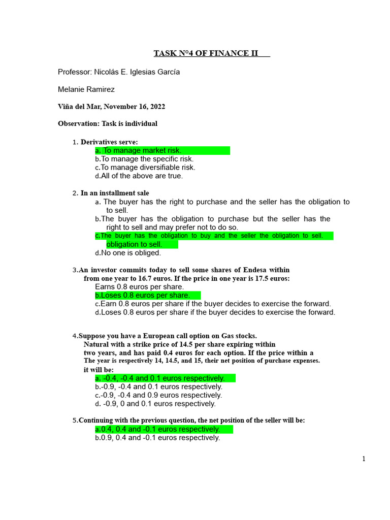 Task No. 4 of Finance II Individual (1) | PDF | Option (Finance ...