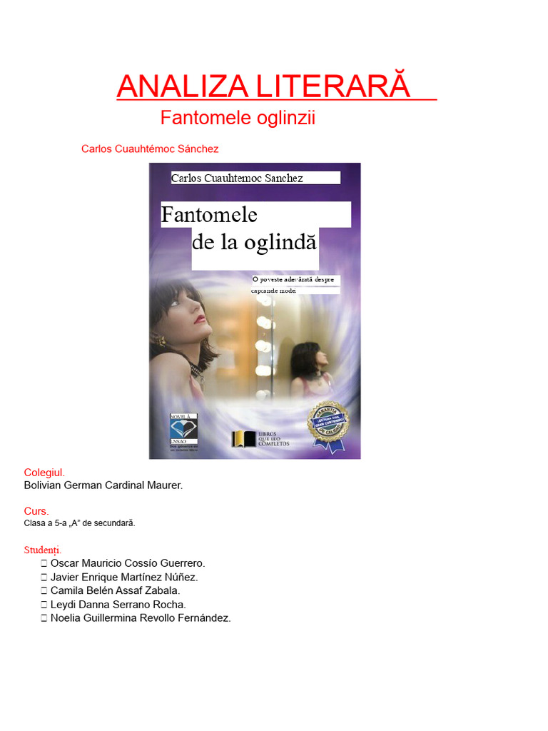 Analiză Literară (Fantomele Mirrii) | PDF