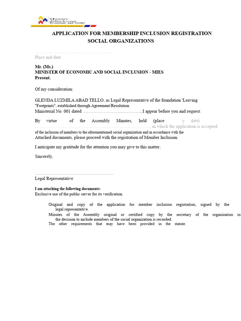 Request For Inclusion of Members of Social Organizations 2015 With ...