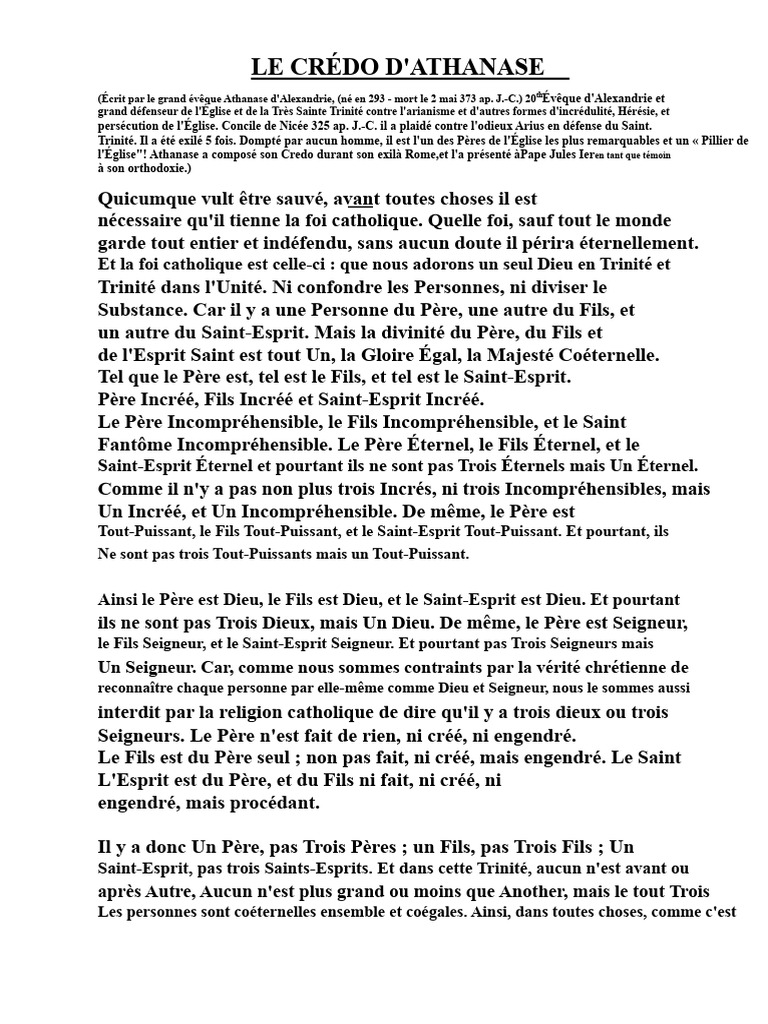 Le Credo d'Athanase expliqué | PDF | Trinité | Dieu