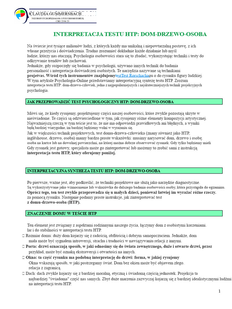 Interpretacja Testu HTP - Dom-Drzewo-Człowiek | PDF