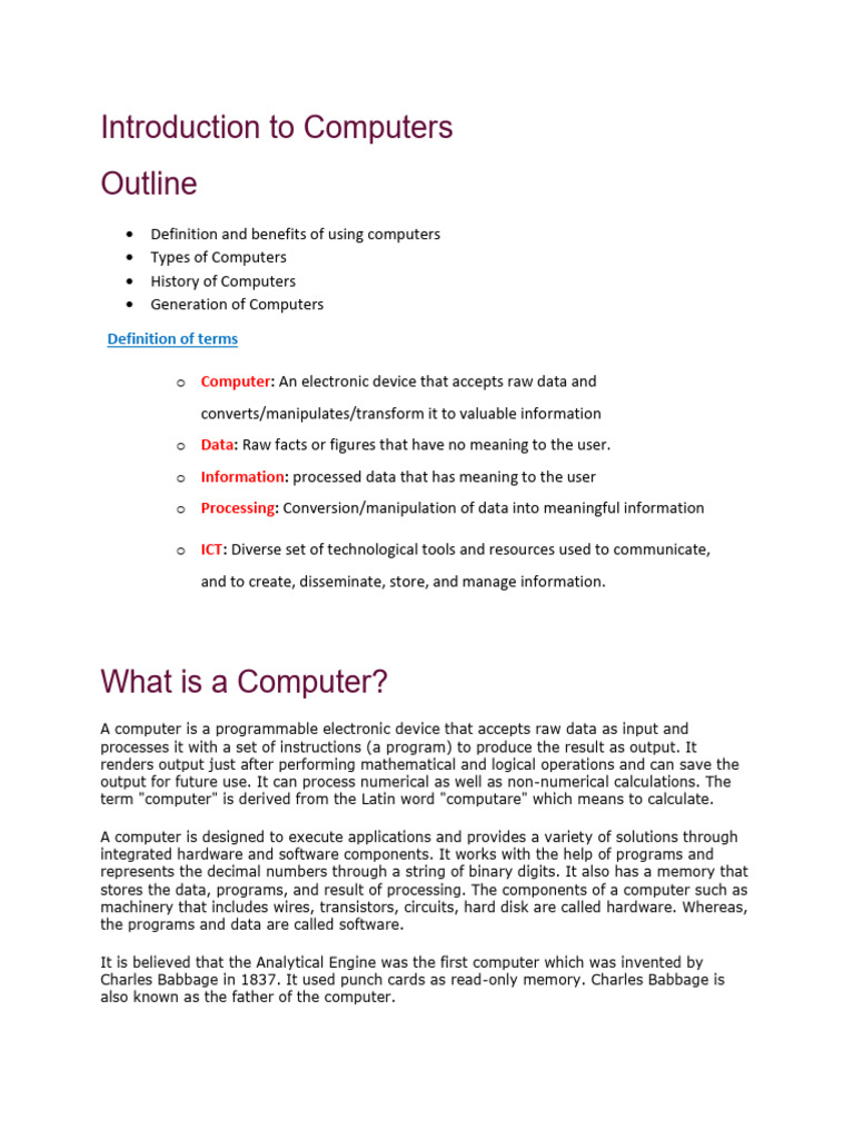 Introduction to Computers: Basics & Benefits | PDF | Computer Data ...