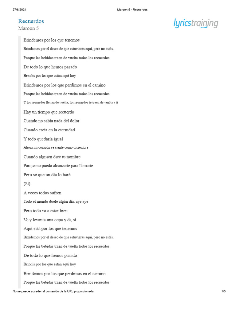 Recuerdos Letra Inglés | PDF