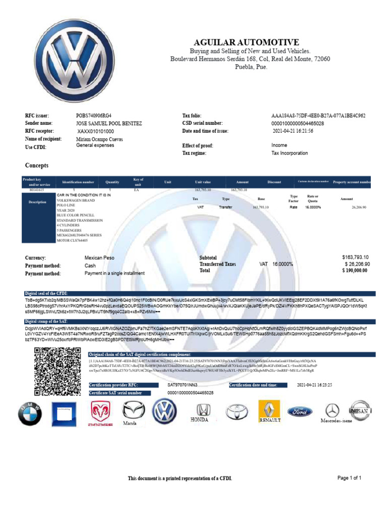 Vehicle Sale Invoice - Volkswagen Polo | PDF | Volkswagen | Taxes